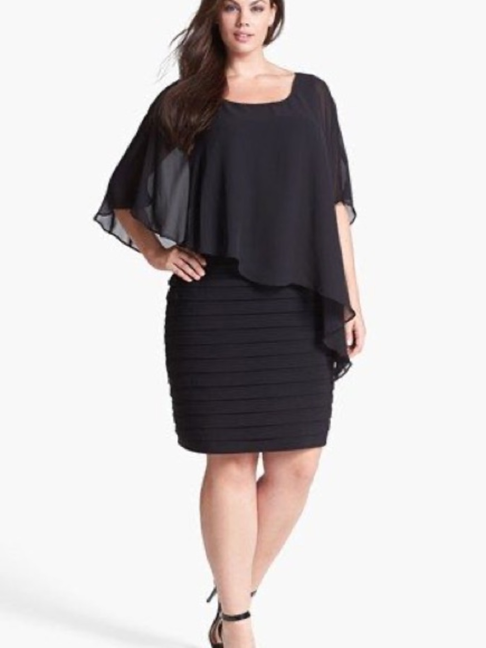 Black Layered Chiffon Pencil Dress Size 20